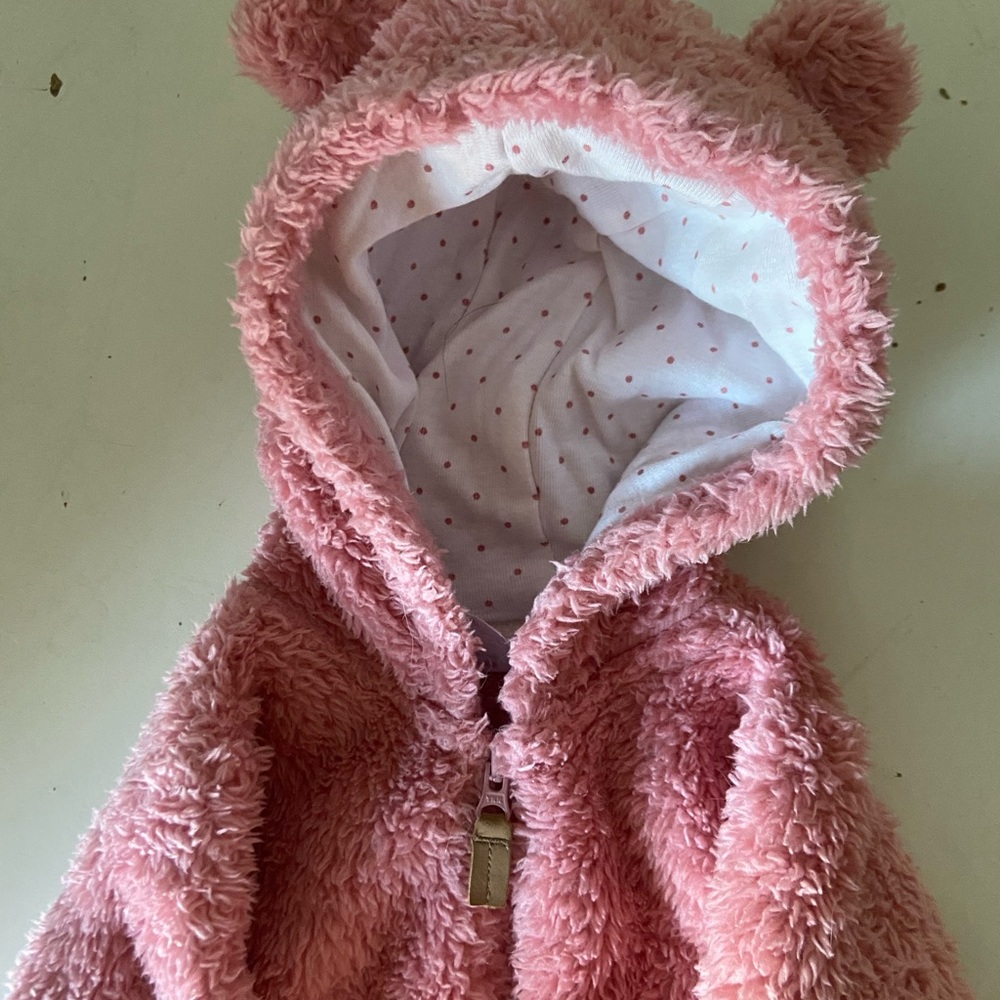 Carters - 6mo - Cozy Pink Fleece Bear Footie-style Jumpsuit